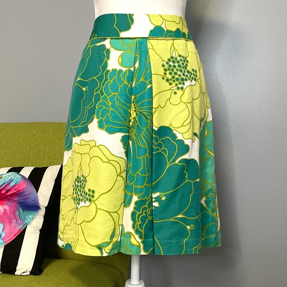 Ann Taylor Dresses & Skirts - Ann Taylor Green White Floral Pleat Front Skirt 4 Silk Cotton